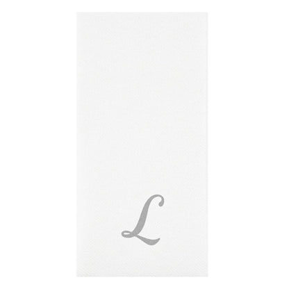 Luxenap Rectangle Silver Letter L White Paper Linen-Feel Guest Towel / Napkin - Air Laid, Cursive Font - 15 3/4" x 8" - 2000 count box