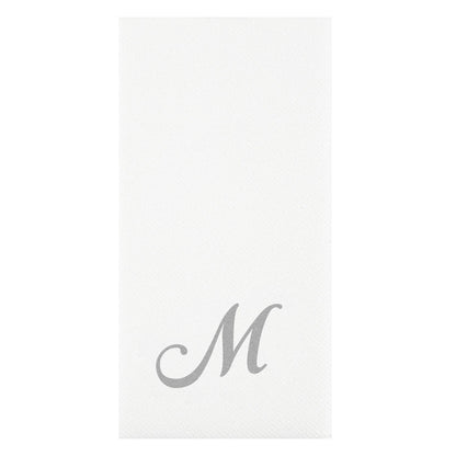 Luxenap Rectangle Silver Letter M White Paper Linen-Feel Guest Towel / Napkin - Air Laid, Cursive Font - 15 3/4" x 8" - 50 count box