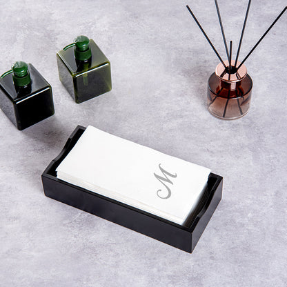 Luxenap Rectangle Silver Letter M White Paper Linen-Feel Guest Towel / Napkin - Air Laid, Cursive Font - 15 3/4" x 8" - 50 count box
