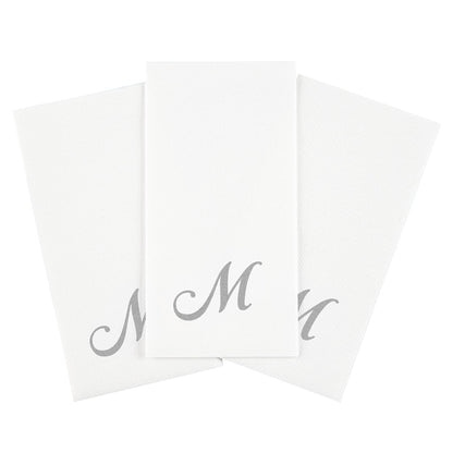 Luxenap Rectangle Silver Letter M White Paper Linen-Feel Guest Towel / Napkin - Air Laid, Cursive Font - 15 3/4" x 8" - 2000 count box
