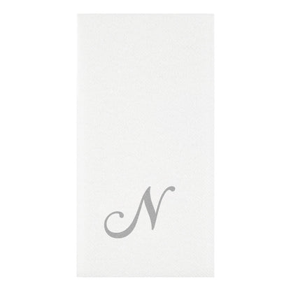 Luxenap Rectangle Silver Letter N White Paper Linen-Feel Guest Towel / Napkin - Air Laid, Cursive Font - 15 3/4" x 8" - 50 count box
