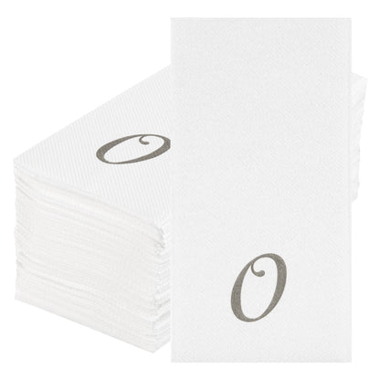 Luxenap Rectangle Silver Letter O White Paper Linen-Feel Guest Towel / Napkin - Air Laid, Cursive Font - 15 3/4" x 8" - 2000 count box