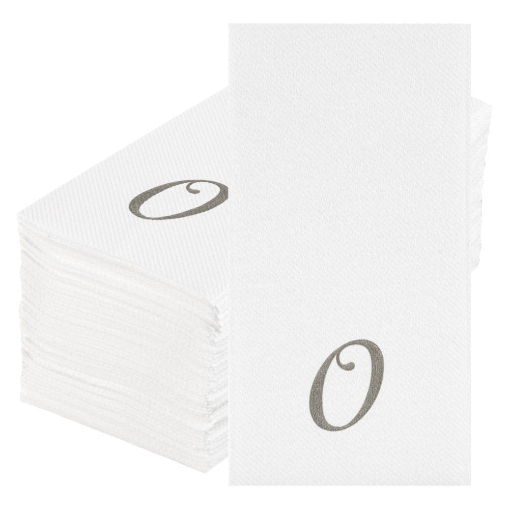 Luxenap Rectangle Silver Letter O White Paper Linen-Feel Guest Towel / Napkin - Air Laid, Cursive Font - 15 3/4" x 8" - 50 count box