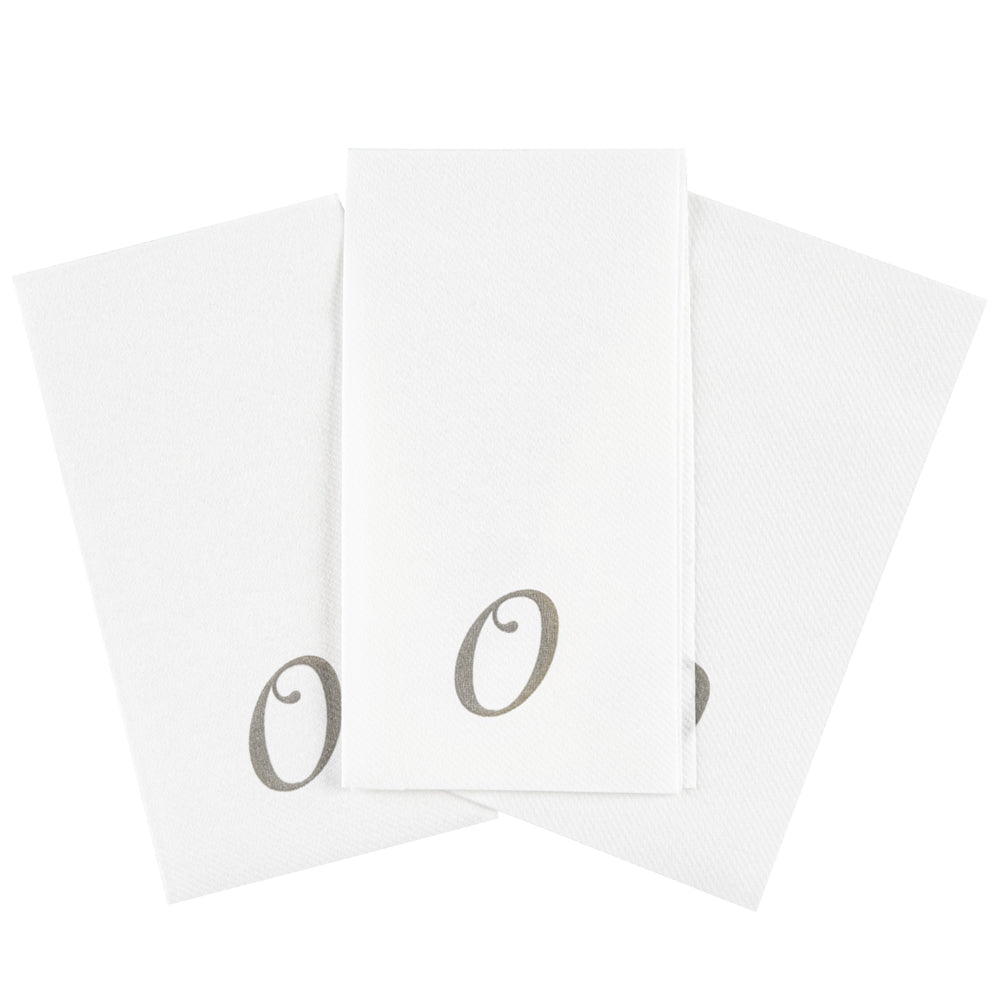 Luxenap Rectangle Silver Letter O White Paper Linen-Feel Guest Towel / Napkin - Air Laid, Cursive Font - 15 3/4" x 8" - 50 count box