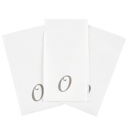 Luxenap Rectangle Silver Letter O White Paper Linen-Feel Guest Towel / Napkin - Air Laid, Cursive Font - 15 3/4" x 8" - 50 count box