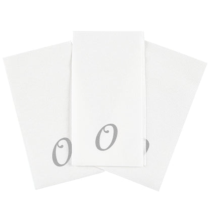 Luxenap Rectangle Silver Letter O White Paper Linen-Feel Guest Towel / Napkin - Air Laid, Cursive Font - 15 3/4" x 8" - 2000 count box
