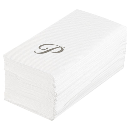Luxenap Rectangle Silver Letter P White Paper Linen-Feel Guest Towel / Napkin - Air Laid, Cursive Font - 15 3/4" x 8" - 2000 count box