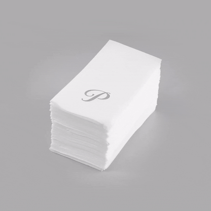 Luxenap Rectangle Silver Letter P White Paper Linen-Feel Guest Towel / Napkin - Air Laid, Cursive Font - 15 3/4" x 8" - 2000 count box