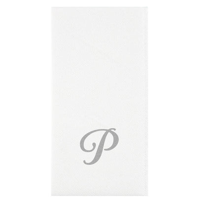 Luxenap Rectangle Silver Letter P White Paper Linen-Feel Guest Towel / Napkin - Air Laid, Cursive Font - 15 3/4" x 8" - 2000 count box
