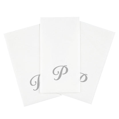 Luxenap Rectangle Silver Letter P White Paper Linen-Feel Guest Towel / Napkin - Air Laid, Cursive Font - 15 3/4" x 8" - 2000 count box