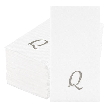 Luxenap Rectangle Silver Letter Q White Paper Linen-Feel Guest Towel / Napkin - Air Laid, Cursive Font - 15 3/4" x 8" - 2000 count box