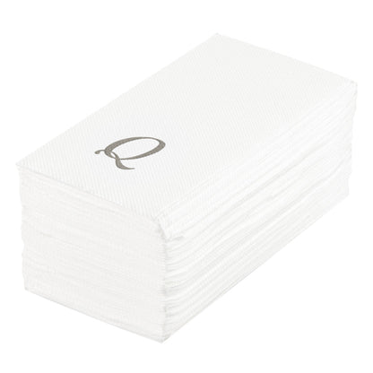 Luxenap Rectangle Silver Letter Q White Paper Linen-Feel Guest Towel / Napkin - Air Laid, Cursive Font - 15 3/4" x 8" - 50 count box