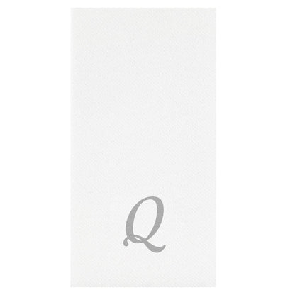 Luxenap Rectangle Silver Letter Q White Paper Linen-Feel Guest Towel / Napkin - Air Laid, Cursive Font - 15 3/4" x 8" - 50 count box