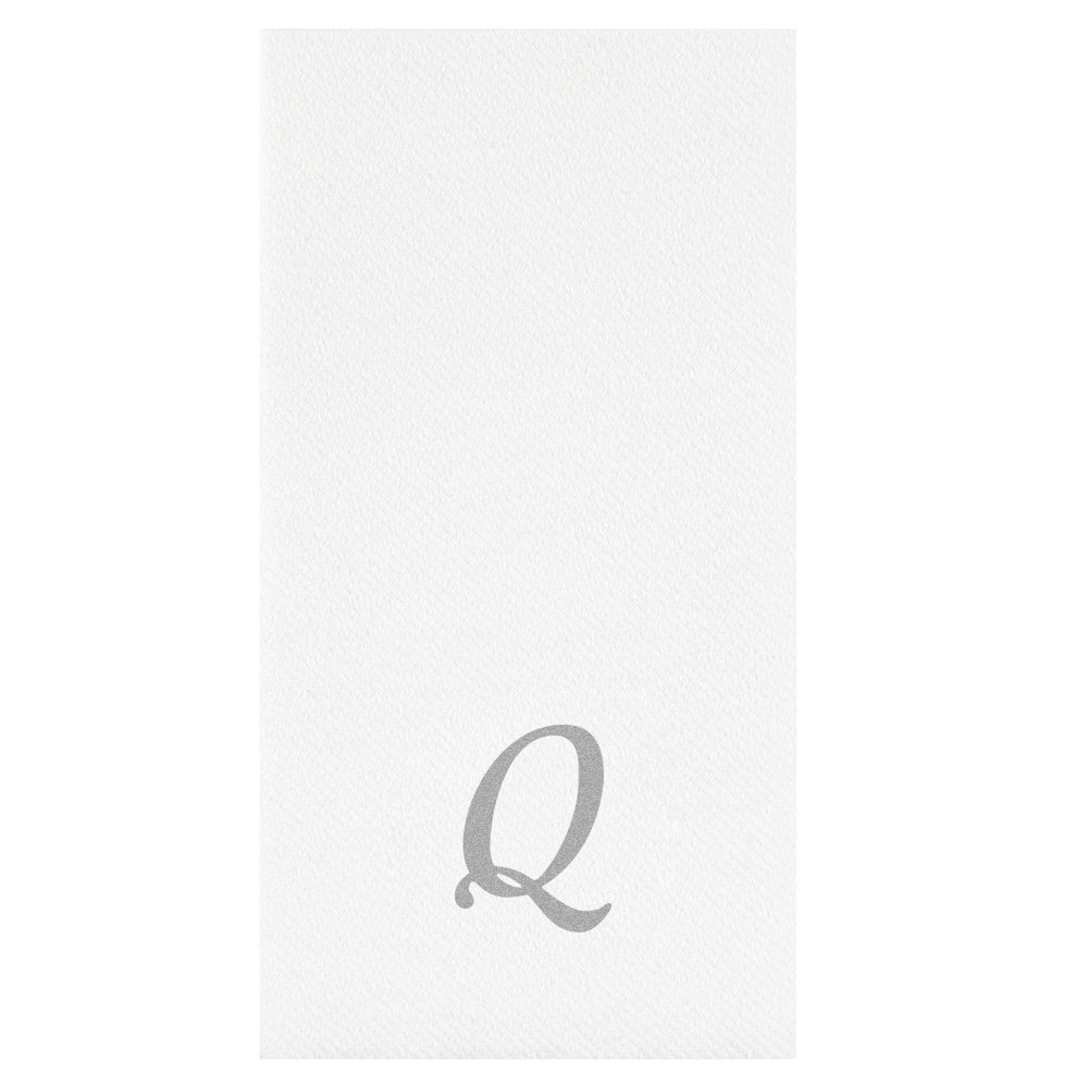 Luxenap Rectangle Silver Letter Q White Paper Linen-Feel Guest Towel / Napkin - Air Laid, Cursive Font - 15 3/4" x 8" - 2000 count box