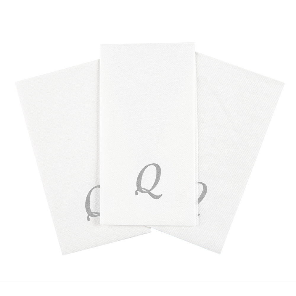 Luxenap Rectangle Silver Letter Q White Paper Linen-Feel Guest Towel / Napkin - Air Laid, Cursive Font - 15 3/4" x 8" - 2000 count box