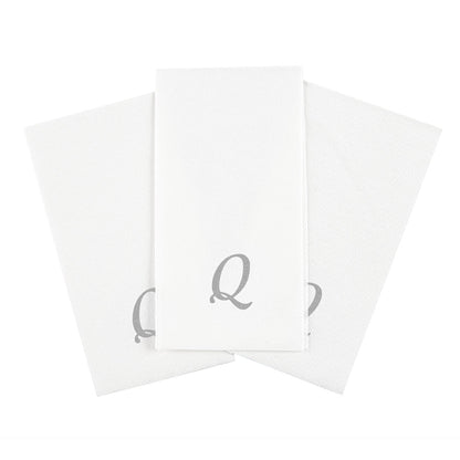 Luxenap Rectangle Silver Letter Q White Paper Linen-Feel Guest Towel / Napkin - Air Laid, Cursive Font - 15 3/4" x 8" - 2000 count box
