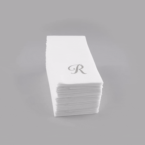 Luxenap Rectangle Silver Letter R White Paper Linen-Feel Guest Towel / Napkin - Air Laid, Cursive Font - 15 3/4" x 8" - 50 count box
