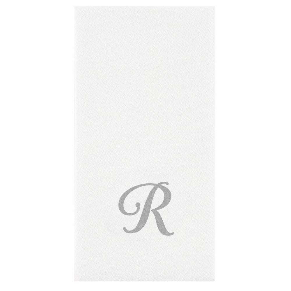 Luxenap Rectangle Silver Letter R White Paper Linen-Feel Guest Towel / Napkin - Air Laid, Cursive Font - 15 3/4" x 8" - 50 count box