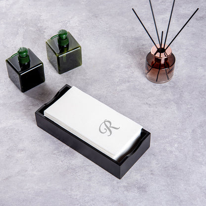 Luxenap Rectangle Silver Letter R White Paper Linen-Feel Guest Towel / Napkin - Air Laid, Cursive Font - 15 3/4" x 8" - 50 count box
