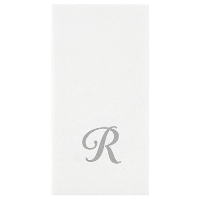 Luxenap Rectangle Silver Letter R White Paper Linen-Feel Guest Towel / Napkin - Air Laid, Cursive Font - 15 3/4" x 8" - 2000 count box