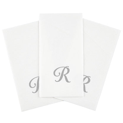 Luxenap Rectangle Silver Letter R White Paper Linen-Feel Guest Towel / Napkin - Air Laid, Cursive Font - 15 3/4" x 8" - 2000 count box