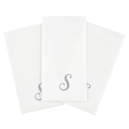 Luxenap Rectangle Silver Letter S White Paper Linen-Feel Guest Towel / Napkin - Air Laid, Cursive Font - 15 3/4" x 8" - 50 count box
