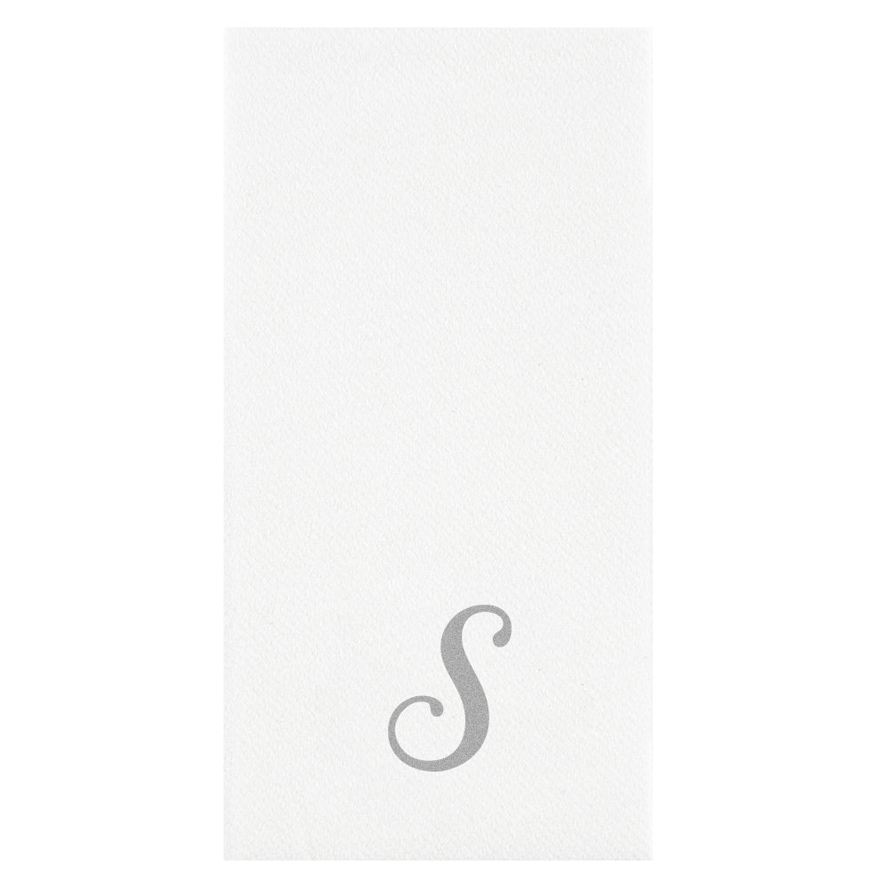 Luxenap Rectangle Silver Letter S White Paper Linen-Feel Guest Towel / Napkin - Air Laid, Cursive Font - 15 3/4" x 8" - 2000 count box