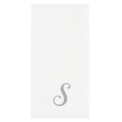 Luxenap Rectangle Silver Letter S White Paper Linen-Feel Guest Towel / Napkin - Air Laid, Cursive Font - 15 3/4" x 8" - 2000 count box
