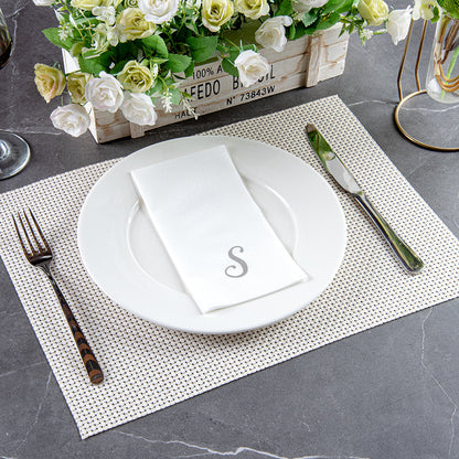 Luxenap Rectangle Silver Letter S White Paper Linen-Feel Guest Towel / Napkin - Air Laid, Cursive Font - 15 3/4" x 8" - 2000 count box