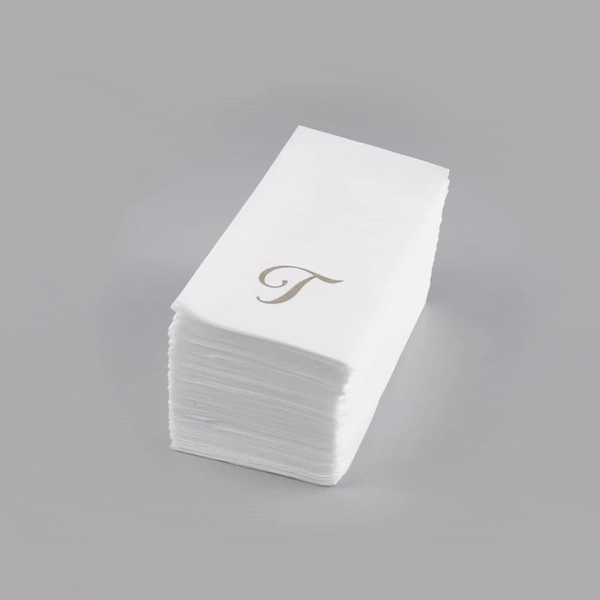 Luxenap Rectangle Silver Letter T White Paper Linen-Feel Guest Towel / Napkin - Air Laid, Cursive Font - 15 3/4" x 8" - 50 count box