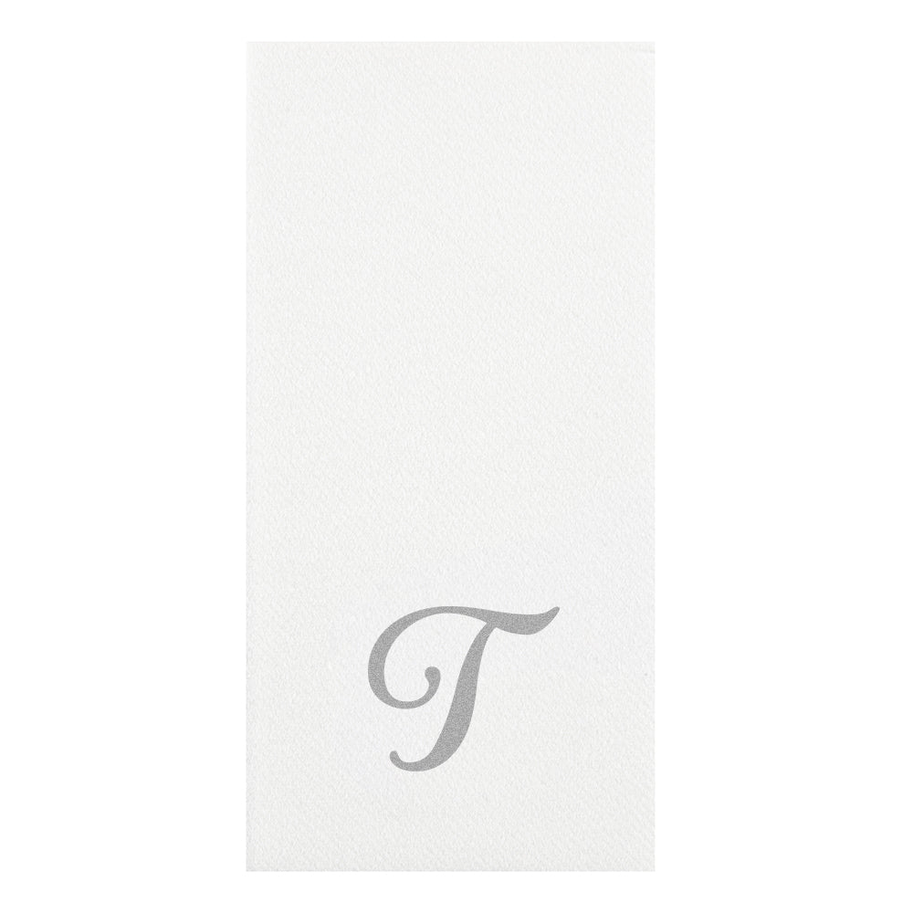 Luxenap Rectangle Silver Letter T White Paper Linen-Feel Guest Towel / Napkin - Air Laid, Cursive Font - 15 3/4" x 8" - 50 count box