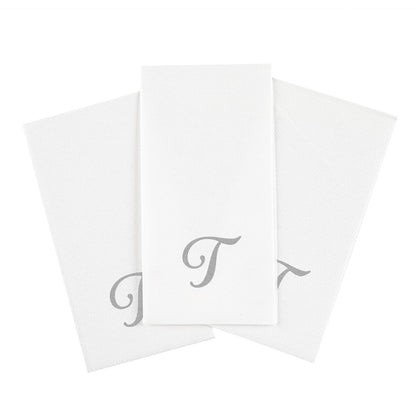 Luxenap Rectangle Silver Letter T White Paper Linen-Feel Guest Towel / Napkin - Air Laid, Cursive Font - 15 3/4" x 8" - 50 count box