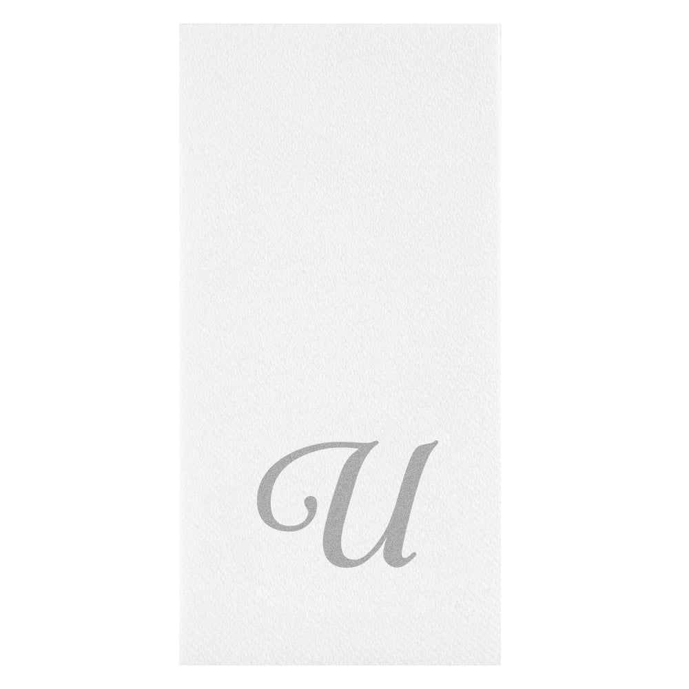 Luxenap Rectangle Silver Letter U White Paper Linen-Feel Guest Towel / Napkin - Air Laid, Cursive Font - 15 3/4" x 8" - 50 count box