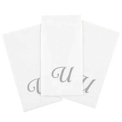 Luxenap Rectangle Silver Letter U White Paper Linen-Feel Guest Towel / Napkin - Air Laid, Cursive Font - 15 3/4" x 8" - 50 count box