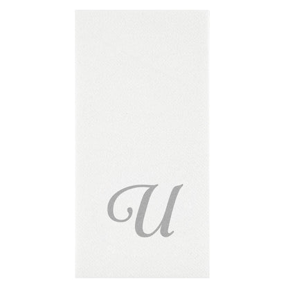 Luxenap Rectangle Silver Letter U White Paper Linen-Feel Guest Towel / Napkin - Air Laid, Cursive Font - 15 3/4" x 8" - 2000 count box