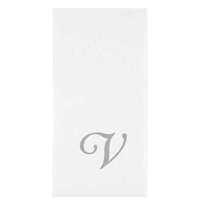 Luxenap Rectangle Silver Letter V White Paper Linen-Feel Guest Towel / Napkin - Air Laid, Cursive Font - 15 3/4" x 8" - 2000 count box