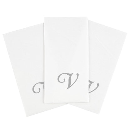 Luxenap Rectangle Silver Letter V White Paper Linen-Feel Guest Towel / Napkin - Air Laid, Cursive Font - 15 3/4" x 8" - 2000 count box