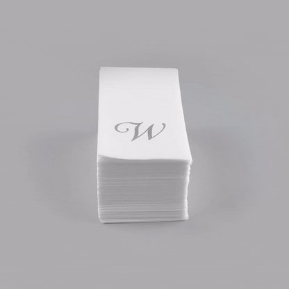 Luxenap Rectangle Silver Letter W White Paper Linen-Feel Guest Towel / Napkin - Air Laid, Cursive Font - 15 3/4" x 8" - 50 count box