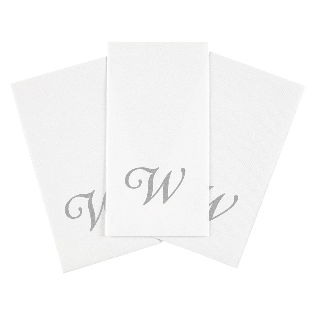 Luxenap Rectangle Silver Letter W White Paper Linen-Feel Guest Towel / Napkin - Air Laid, Cursive Font - 15 3/4" x 8" - 2000 count box