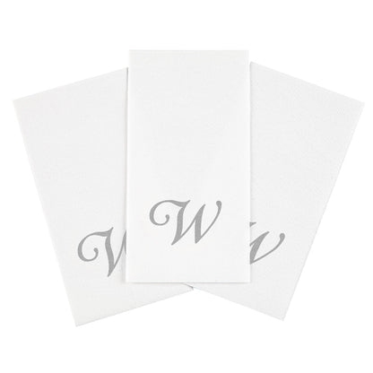 Luxenap Rectangle Silver Letter W White Paper Linen-Feel Guest Towel / Napkin - Air Laid, Cursive Font - 15 3/4" x 8" - 2000 count box