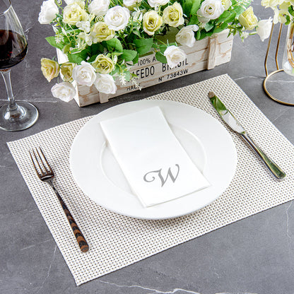 Luxenap Rectangle Silver Letter W White Paper Linen-Feel Guest Towel / Napkin - Air Laid, Cursive Font - 15 3/4" x 8" - 2000 count box
