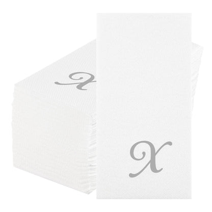 Luxenap Rectangle Silver Letter X White Paper Linen-Feel Guest Towel / Napkin - Air Laid, Cursive Font - 15 3/4" x 8" - 50 count box