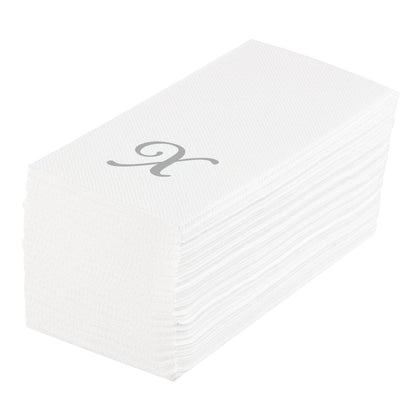 Luxenap Rectangle Silver Letter X White Paper Linen-Feel Guest Towel / Napkin - Air Laid, Cursive Font - 15 3/4" x 8" - 50 count box