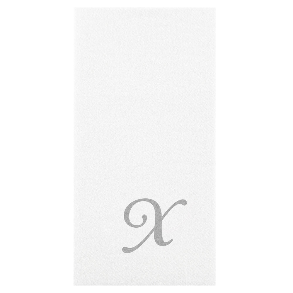 Luxenap Rectangle Silver Letter X White Paper Linen-Feel Guest Towel / Napkin - Air Laid, Cursive Font - 15 3/4" x 8" - 50 count box