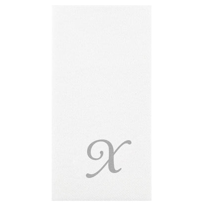 Luxenap Rectangle Silver Letter X White Paper Linen-Feel Guest Towel / Napkin - Air Laid, Cursive Font - 15 3/4" x 8" - 50 count box