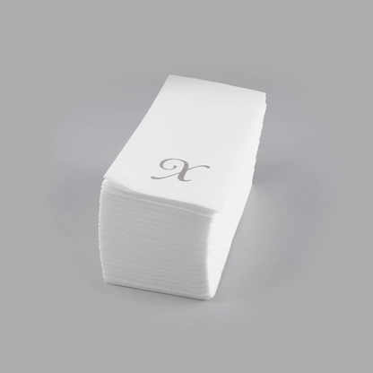 Luxenap Rectangle Silver Letter X White Paper Linen-Feel Guest Towel / Napkin - Air Laid, Cursive Font - 15 3/4" x 8" - 2000 count box