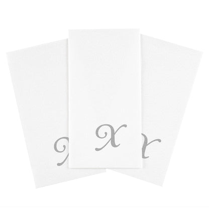 Luxenap Rectangle Silver Letter X White Paper Linen-Feel Guest Towel / Napkin - Air Laid, Cursive Font - 15 3/4" x 8" - 2000 count box