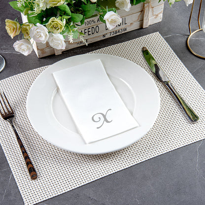 Luxenap Rectangle Silver Letter X White Paper Linen-Feel Guest Towel / Napkin - Air Laid, Cursive Font - 15 3/4" x 8" - 2000 count box