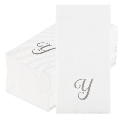 Luxenap Rectangle Silver Letter Y White Paper Linen-Feel Guest Towel / Napkin - Air Laid, Cursive Font - 15 3/4" x 8" - 2000 count box