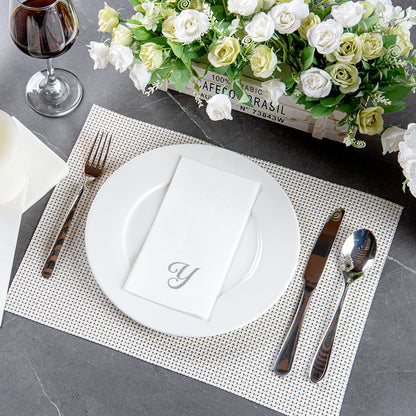 Luxenap Rectangle Silver Letter Y White Paper Linen-Feel Guest Towel / Napkin - Air Laid, Cursive Font - 15 3/4" x 8" - 2000 count box